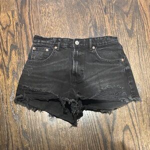 Zara Black Frayed Hem Jean Shorts